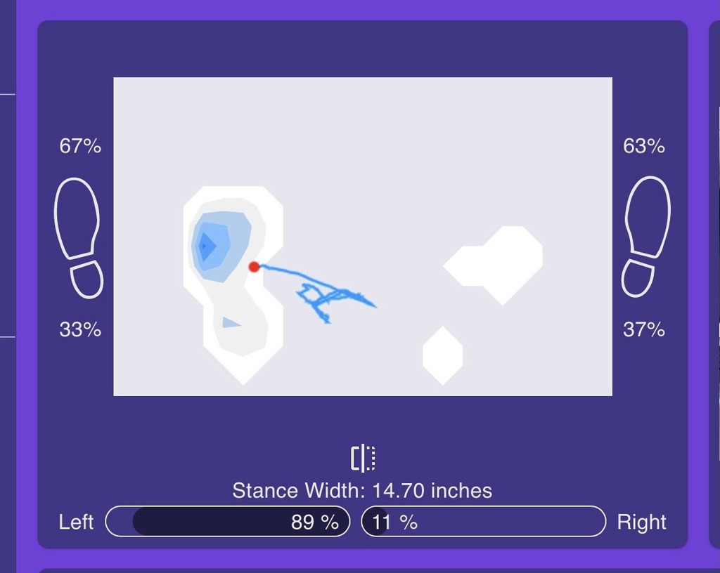 Foot pressure and stance width analysis screen