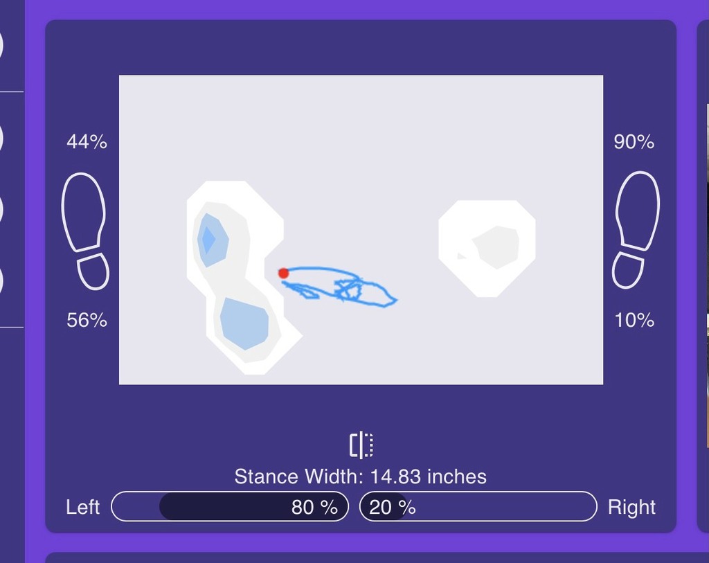 Foot pressure and stance width analysis display